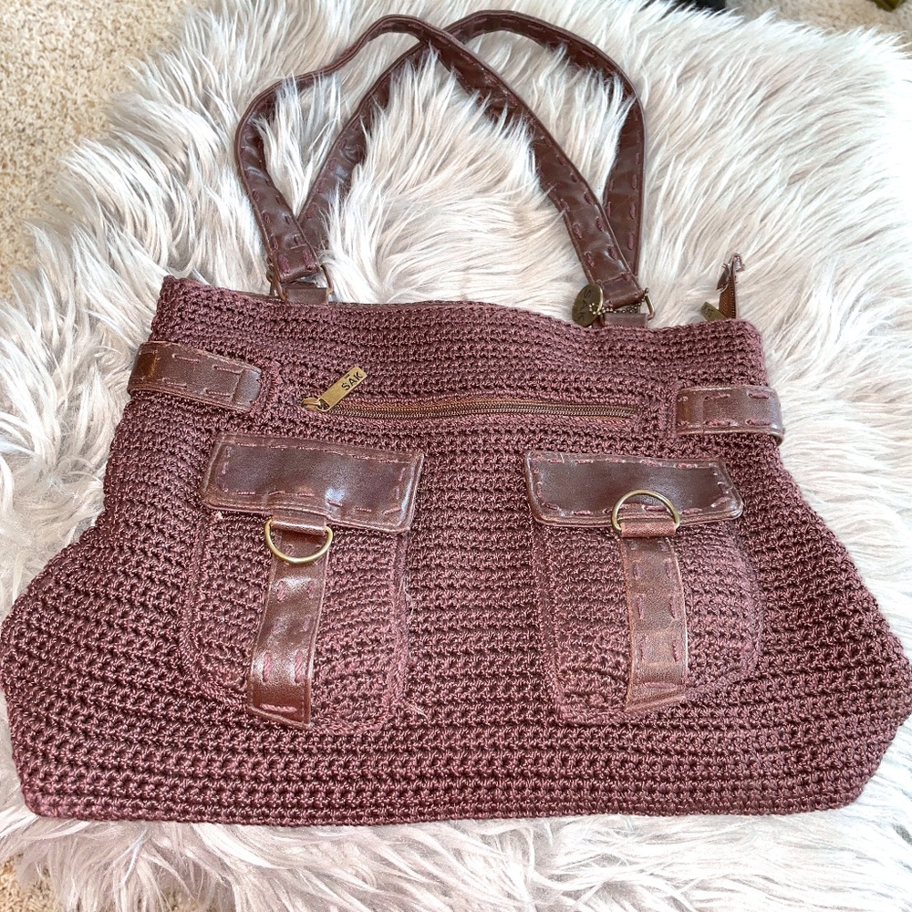 EUC Vintage The Sak Double Strap Crochet Brown Shoulder Bag Purse - Picture 1 of 9
